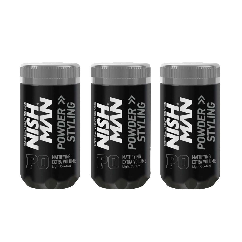Nish Man Mattifying Hair Volumising Powder P0 (Light Hold) 20g Trio Pack