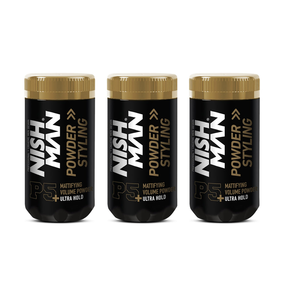 Nish Man Mattifying Hair Volumising Powder P5+ (Extra Hold) 20g Trio Pack